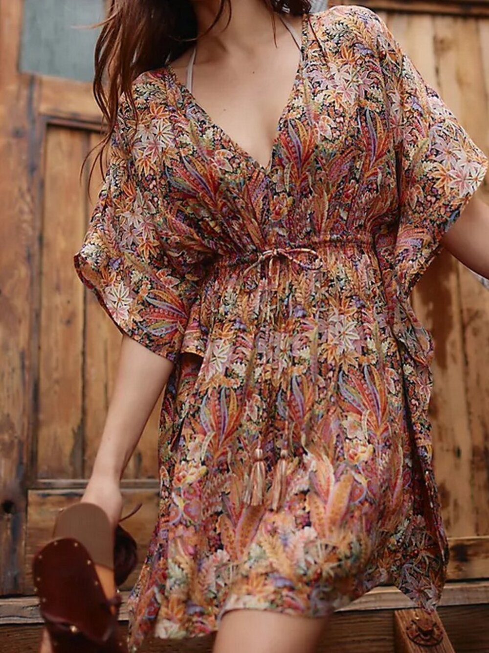 Anthropologie Rujuta Sheth Cinched Kaftan Coverup mini Dress (ONE SIZE)